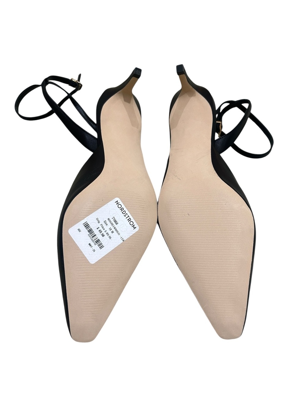 NWT Nordstrom Black strappy ankle Pointed-Toe Slingback Kitten Heels size 10 - Picture 7 of 8